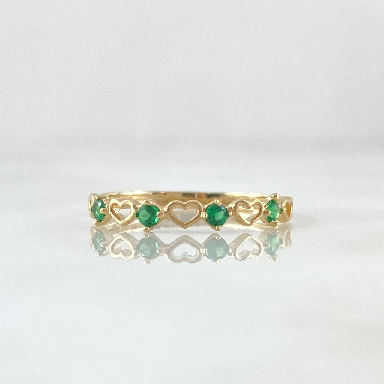 Interlaced Hearts Ring 1gr / Size 6 3/4 / Green Zircons 18K Yellow Gold *