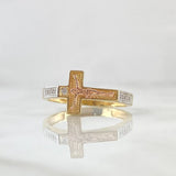 Anillo Cristo Puntos Rectos 3.6gr / T10 1/4 / Circones Blancos Tres Oros 18K