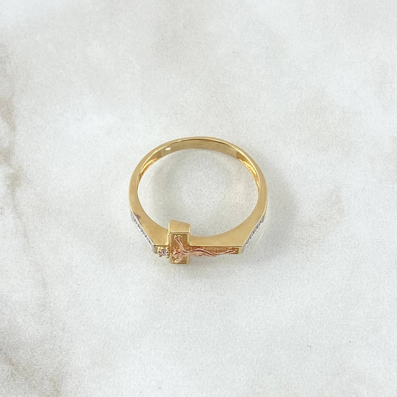 Anillo Cristo Puntos Rectos 3.6gr / T10 1/4 / Circones Blancos Tres Oros 18K