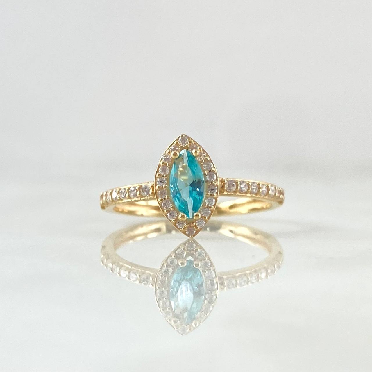 Marqueza Eye Ring 2.15gr / Size 7 / White Zircons Blue 18K Yellow Gold