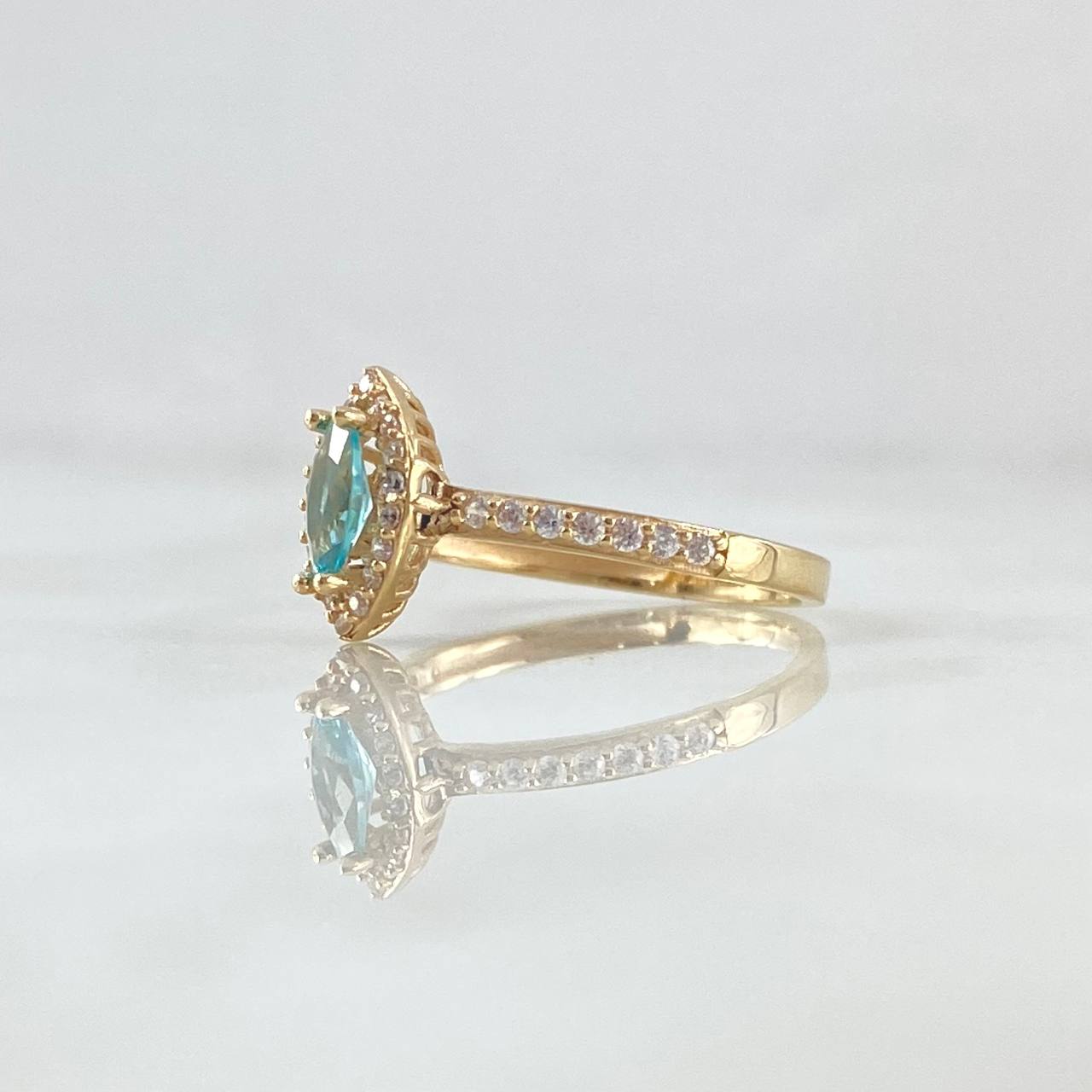 Marqueza Eye Ring 2.15gr / Size 7 / White Zircons Blue 18K Yellow Gold