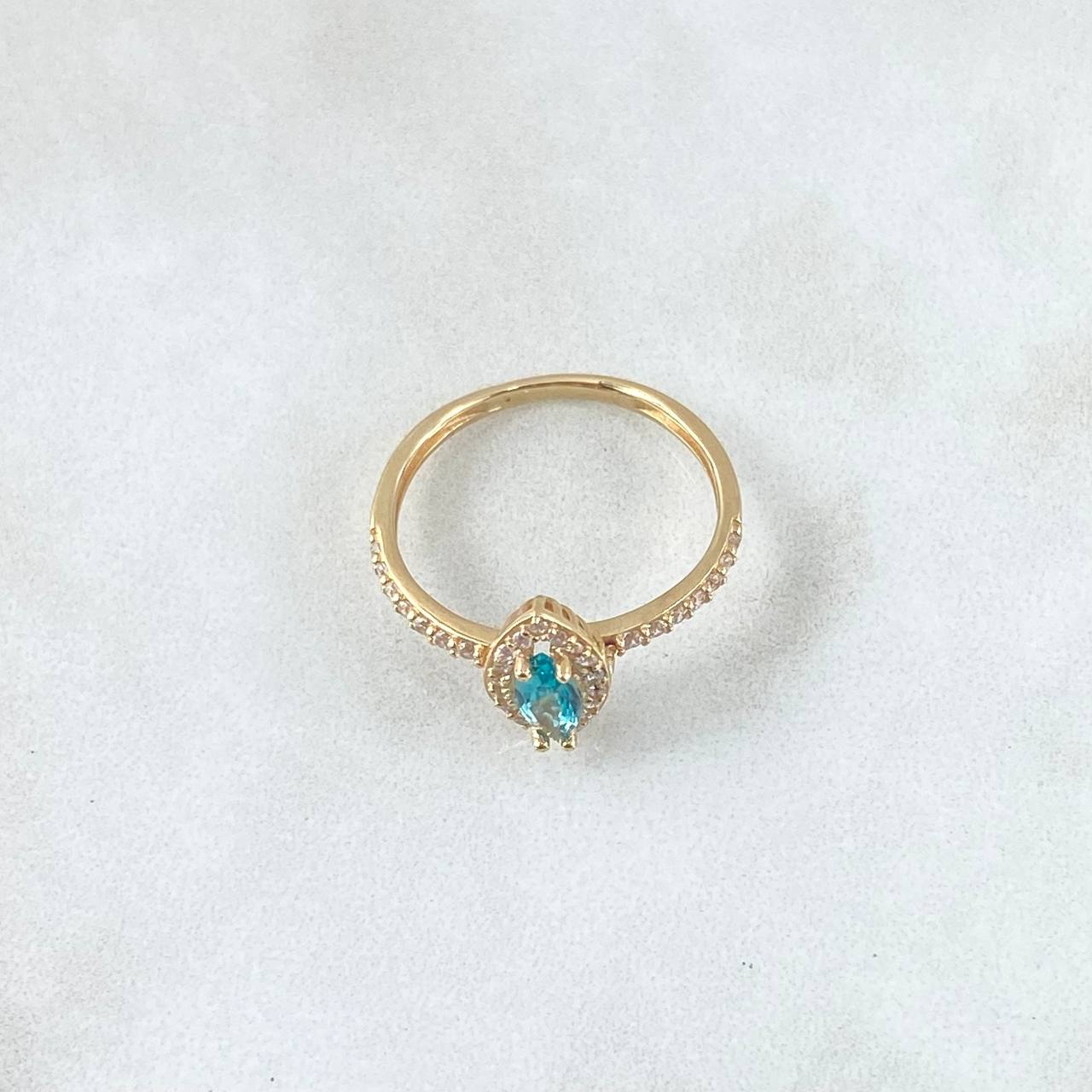 Marqueza Eye Ring 2.15gr / Size 7 / White Zircons Blue 18K Yellow Gold