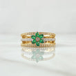 Flower Ring Three Lines 3.8gr / Size 7 1/4 / White and Green Zircons Three 18K Golds