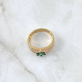 Flower Ring Three Lines 3.8gr / Size 7 1/4 / White and Green Zircons Three 18K Golds