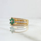 Flower Ring Three Lines 3.8gr / Size 7 1/4 / White and Green Zircons Three 18K Golds