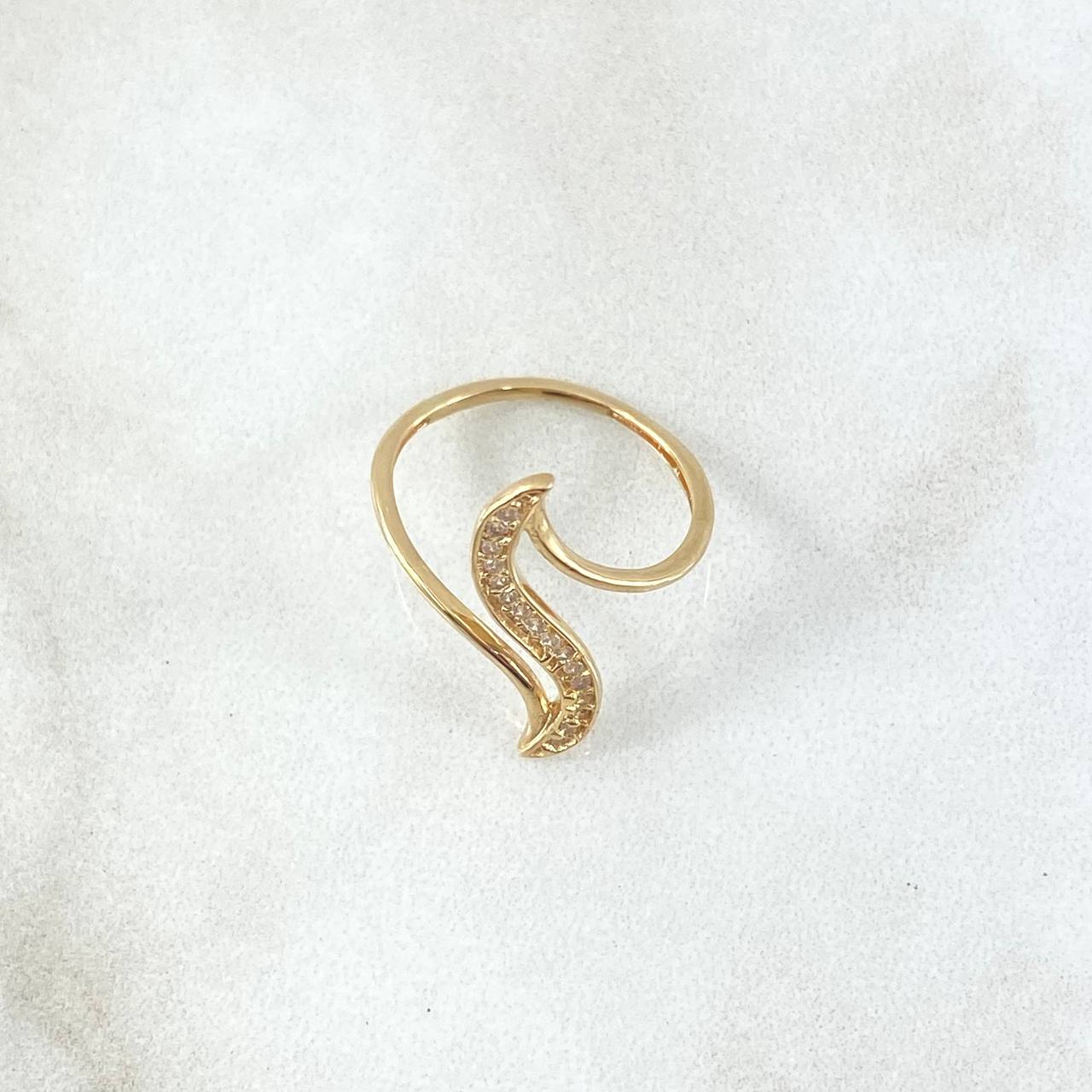 Perpendicular Curve Ring 1.7gr / T6 1/4 / White Zircons 18K Yellow Gold