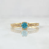 Anillo Solitario Seis Puntas 2.1gr / T7 / Circones Blancos Azul Oro Amarillo 18K