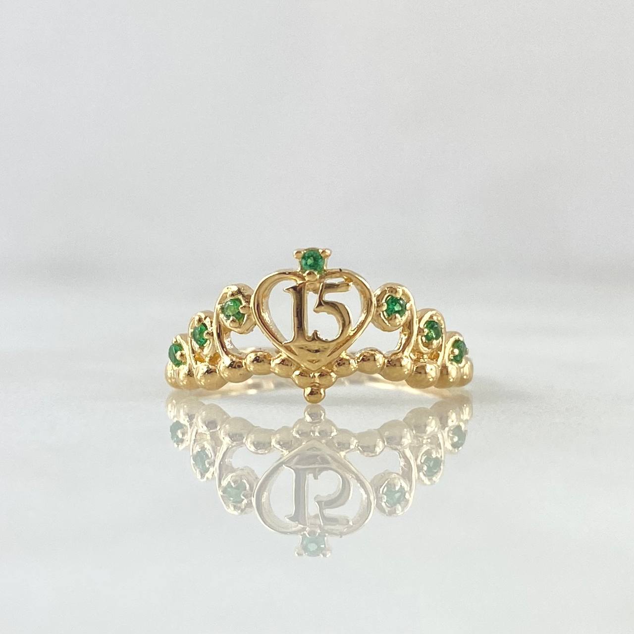 Anillo 15s Corona Bizantina 1.7gr / T6 / Circones Verdes Oro Amarillo 18K
