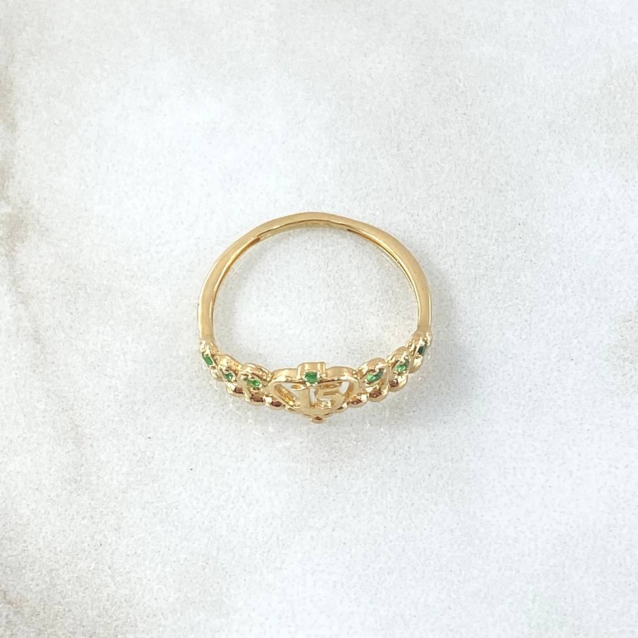 Anillo 15s Corona Bizantina 1.7gr / T6 / Circones Verdes Oro Amarillo 18K
