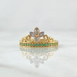 Bouquet Crown Ring 2.55gr / Size 6 3/4 / White Green Zircons 18K Yellow Gold