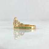 Bouquet Crown Ring 2.55gr / Size 6 3/4 / White Green Zircons 18K Yellow Gold