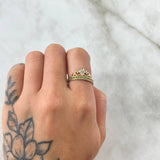 Bouquet Crown Ring 2.55gr / Size 6 3/4 / White Green Zircons 18K Yellow Gold