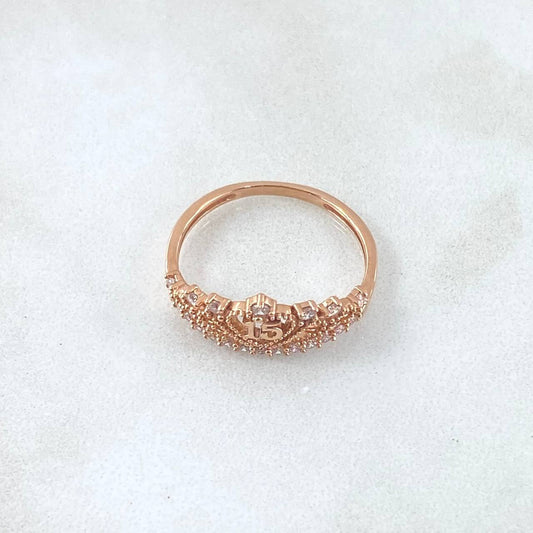 15s Ring Dotted Crown 2.05gr / Size 6 1/2 / White Zircons 18K Rose Gold