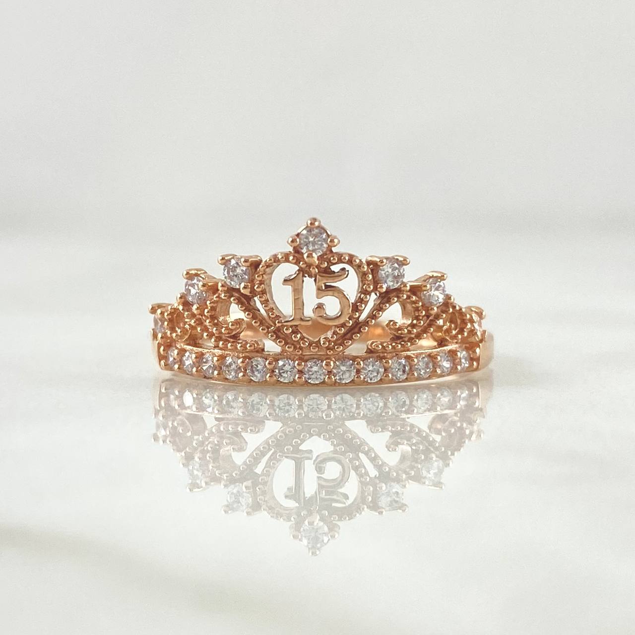 15s Ring Dotted Crown 2.05gr / Size 6 1/2 / White Zircons 18K Rose Gold
