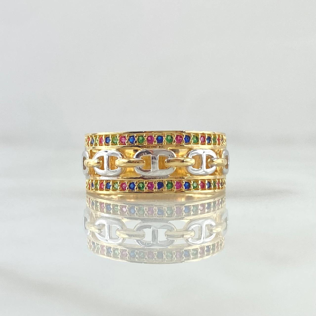 GC Ring Double Rail 4.25gr / Size 7 / Multicolor Zircons Two 18K Yellow and White Golds