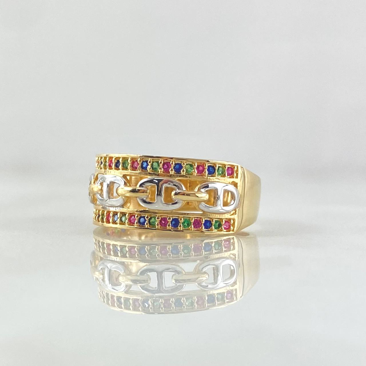 GC Ring Double Rail 4.25gr / Size 7 / Multicolor Zircons Two 18K Yellow and White Golds