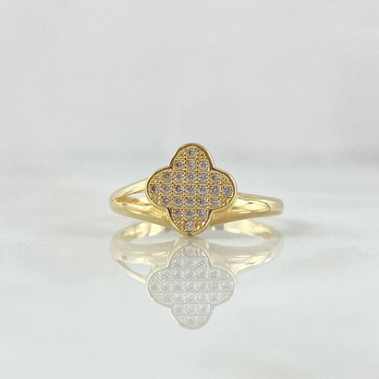 Anillo Trebol Tupido 2.5gr / T5 3/4 / Circones Blancos Oro Amarillo 18K