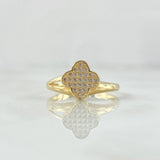 Anillo Trebol Tupido 2.5gr / T5 3/4 / Circones Blancos Oro Amarillo 18K