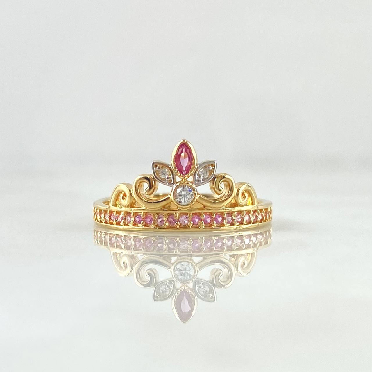 Buquet Crown Ring 2.5gr / Size 7 1/4 / White Zircons Lilac 18K Yellow Gold