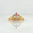 Buquet Crown Ring 2.5gr / Size 7 1/4 / White Zircons Lilac 18K Yellow Gold