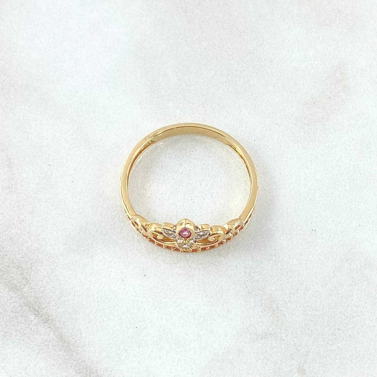 Buquet Crown Ring 2.5gr / Size 7 1/4 / White Zircons Lilac 18K Yellow Gold