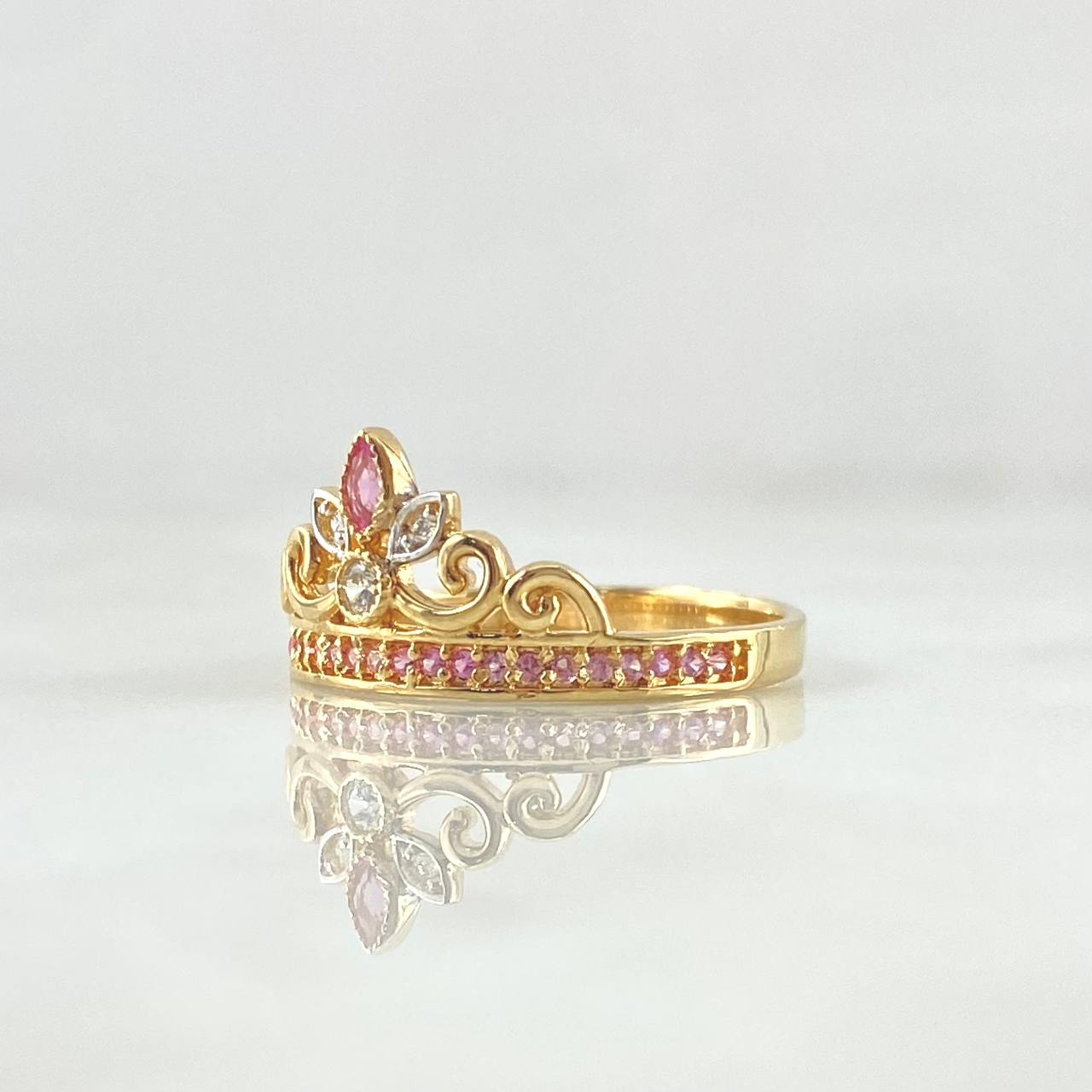 Buquet Crown Ring 2.5gr / Size 7 1/4 / White Zircons Lilac 18K Yellow Gold