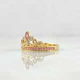 Buquet Crown Ring 2.5gr / Size 7 1/4 / White Zircons Lilac 18K Yellow Gold