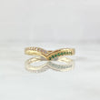 Tiara Ring in V 1.6gr / Size 7 1/4 / White Zircons Green Yellow Gold 18K