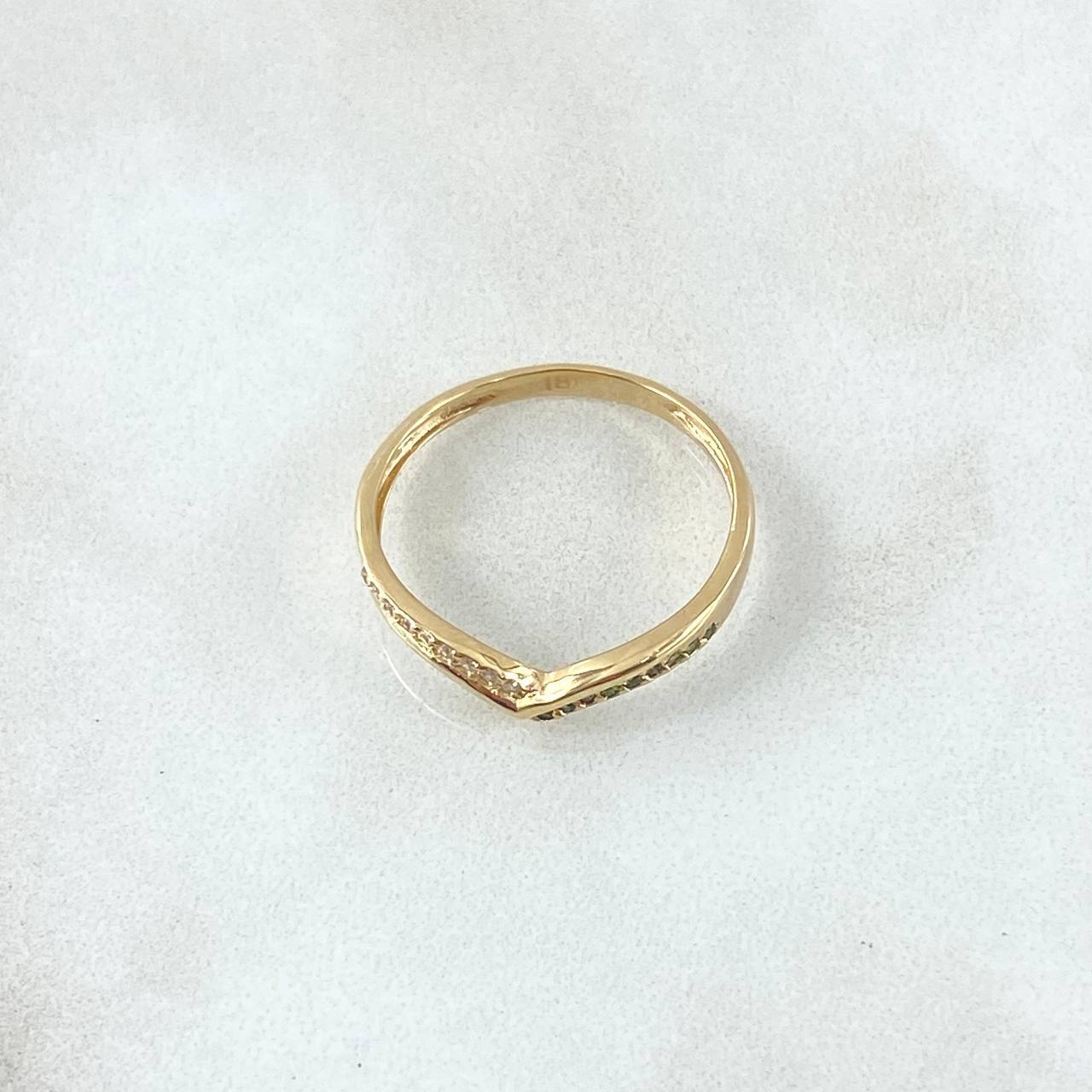Tiara Ring in V 1.6gr / Size 7 1/4 / White Zircons Green Yellow Gold 18K