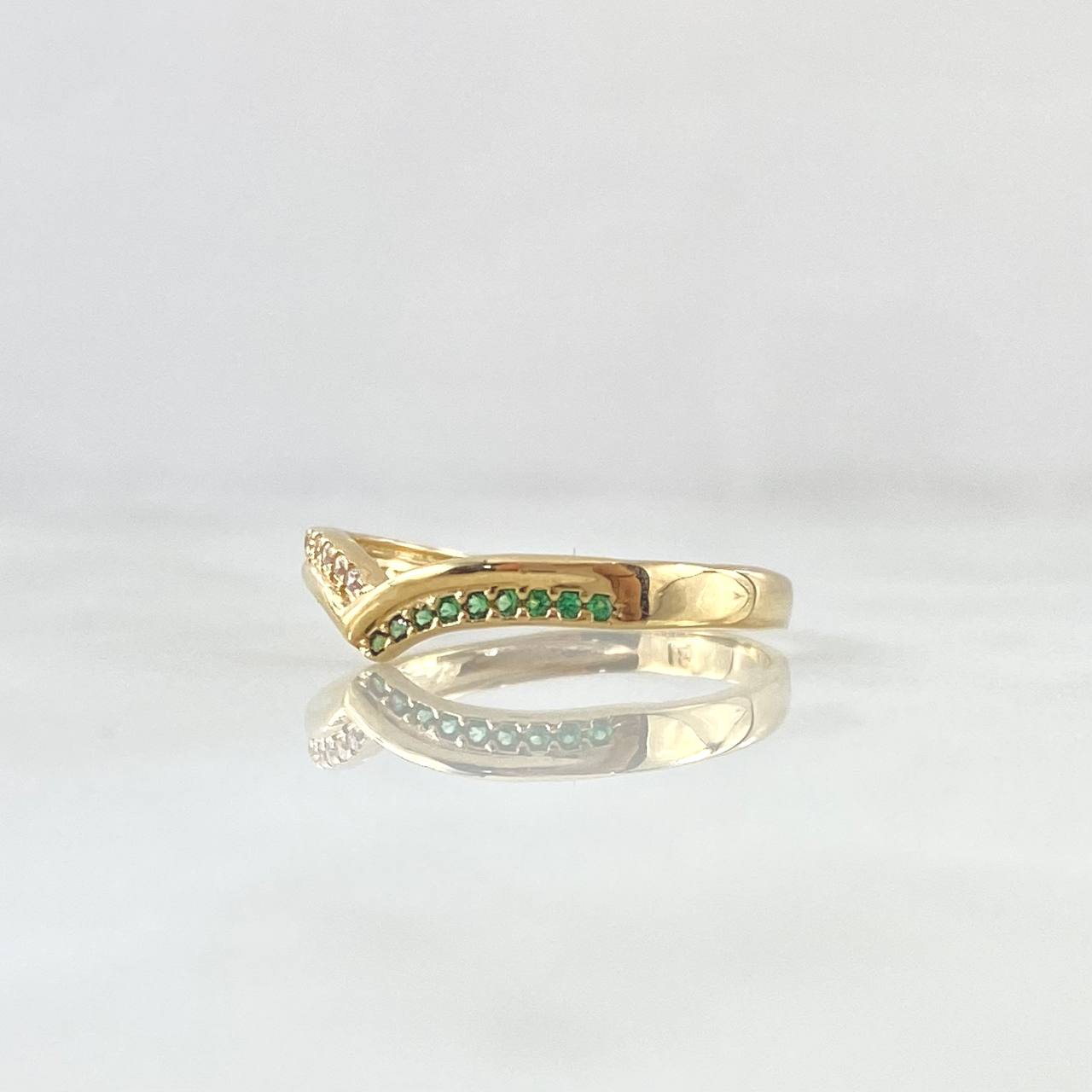 Tiara Ring in V 1.6gr / Size 7 1/4 / White Zircons Green Yellow Gold 18K