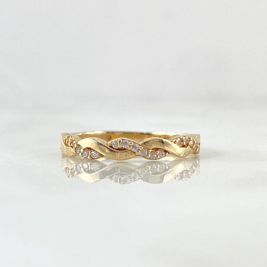 Anillo Olas Entrelazadas 1.9gr / T5 3/4 / Circones Blancos Oro Amarillo 18K
