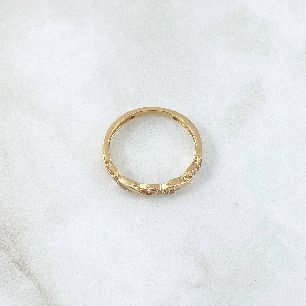 Intertwined Waves Ring 1.9gr / T5 3/4 / White Zircons 18K Yellow Gold