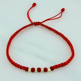 Pulsera Tejida Roja Bolas Diamantadas 3mm Oro Amarillo 18K
