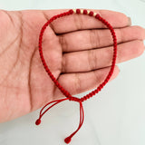 Pulsera Tejida Roja Bolas Diamantadas 3mm Oro Amarillo 18K