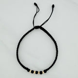 Pulsera Tejida Negra Bolas Diamantadas 3Mm Oro Amarillo 18K