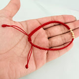 Red Woven Bracelet Diamond Cut Beads 4mm Yellow Gold 18K