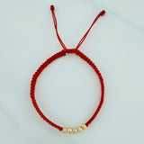 Red Woven Bracelet Diamond Cut Beads 4mm Yellow Gold 18K