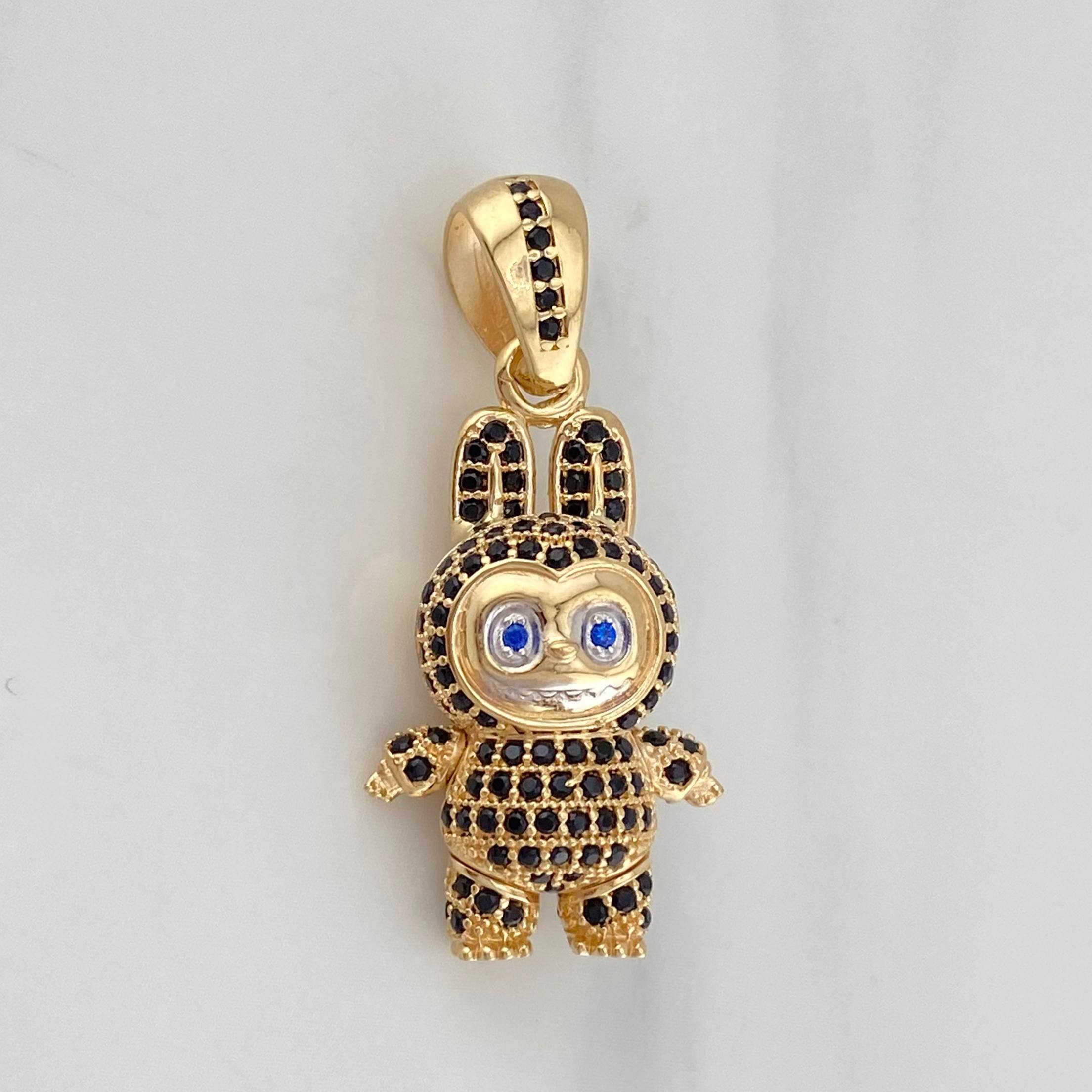 Dije Conejo Sonriente 5.9 g / 1 1/2 in Dos Oros Amarillo Blanco 18K