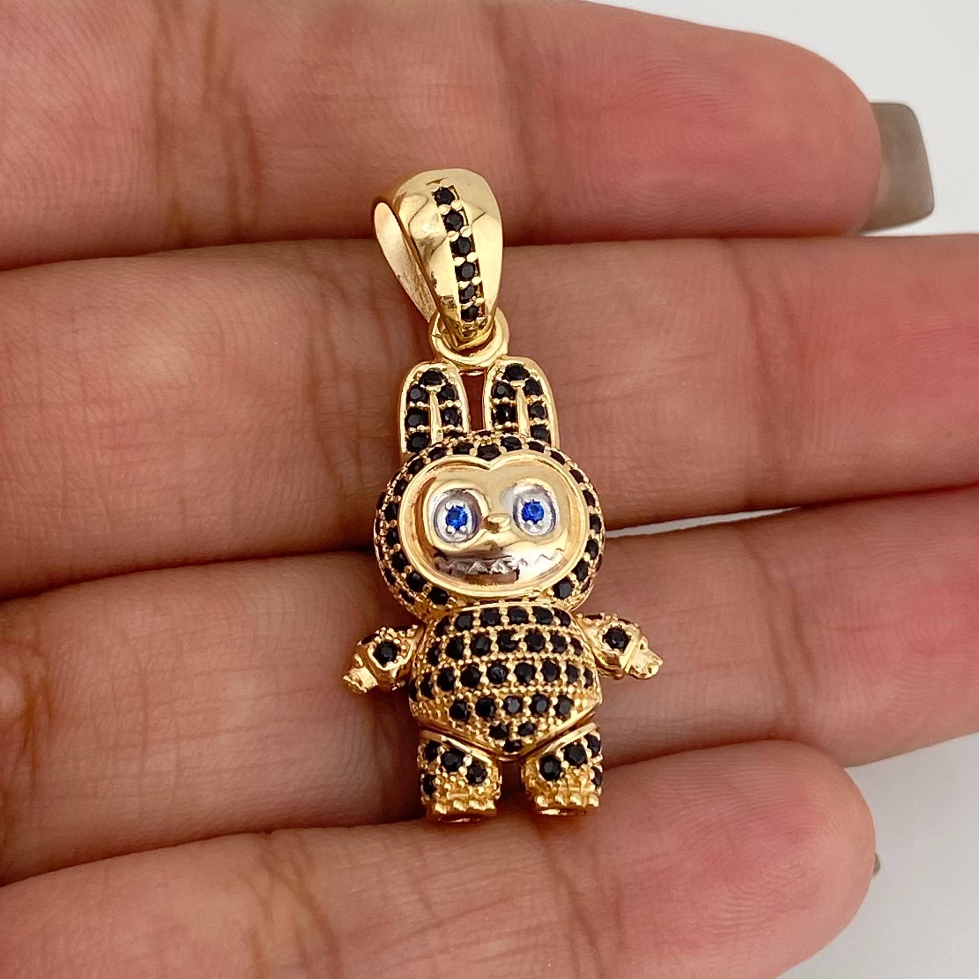Dije Conejo Sonriente 5.9 g / 1 1/2 in Dos Oros Amarillo Blanco 18K