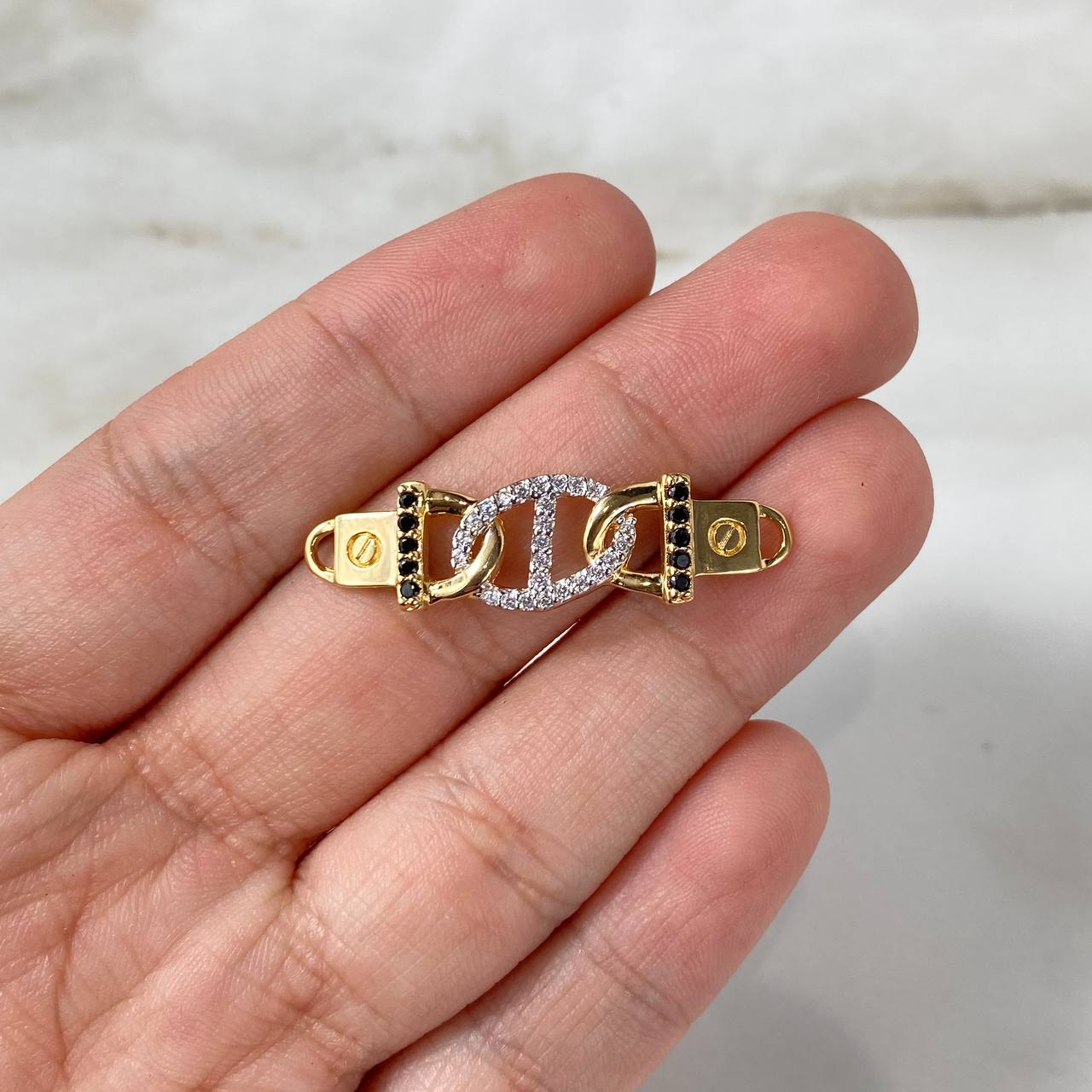 Charm Belt 2.55gr / 3.3cm / White Black Zircons Yellow Gold ©