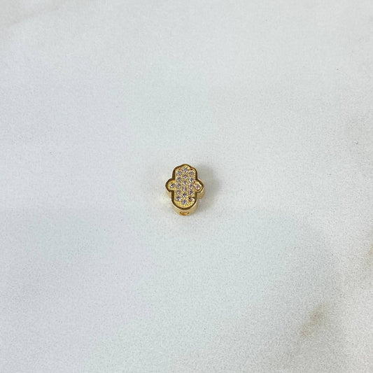 Charm Hamsa Hand 1gr / 0.9cm / White Zircons Yellow Gold ©