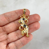 Pendant Panther 5.9gr / 4.3cm / White Black Green Zircons Yellow Gold ©