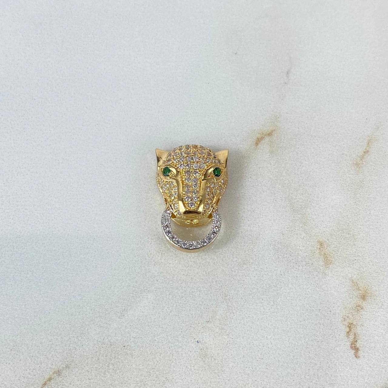 Charm Panther Face 3.3gr / 2cm / White Zircons green Yellow Gold ©
