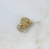 Charm Panther Face 3.3gr / 2cm / White Zircons green Yellow Gold ©