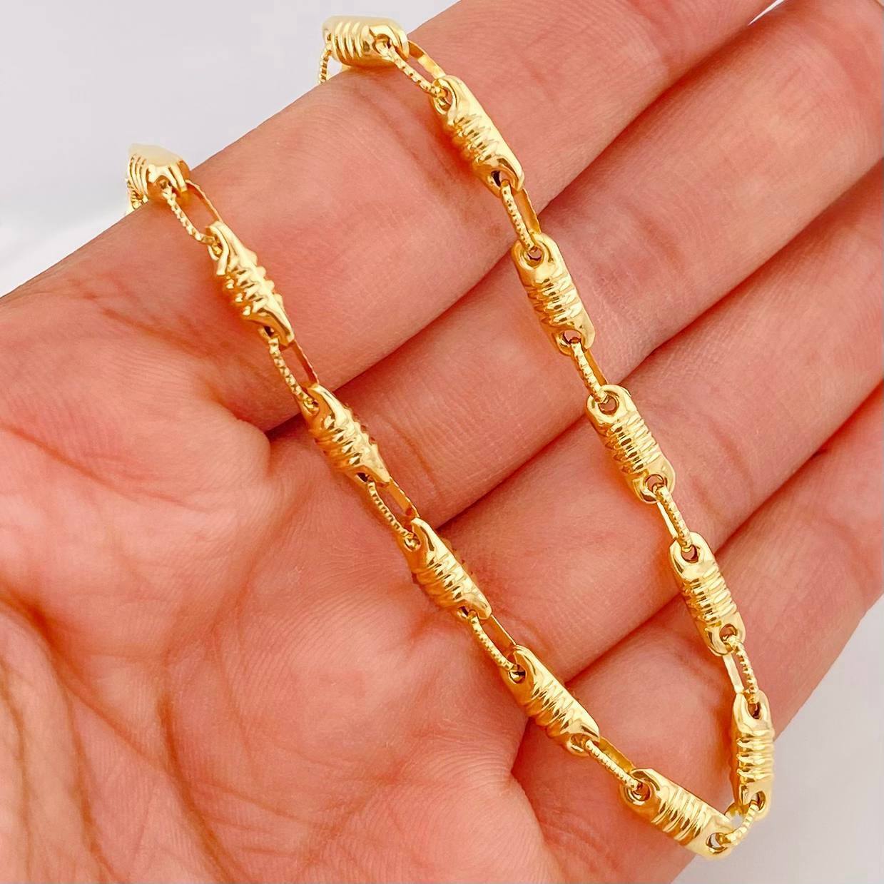 Cadena Rustica Barril Rayado 14.5g / 24 in / 3.6mm Oro Amarillo 18K