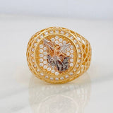 San Miguel Archangel Signet Ring 7.65g / T10 1/2 Three Golds 18K