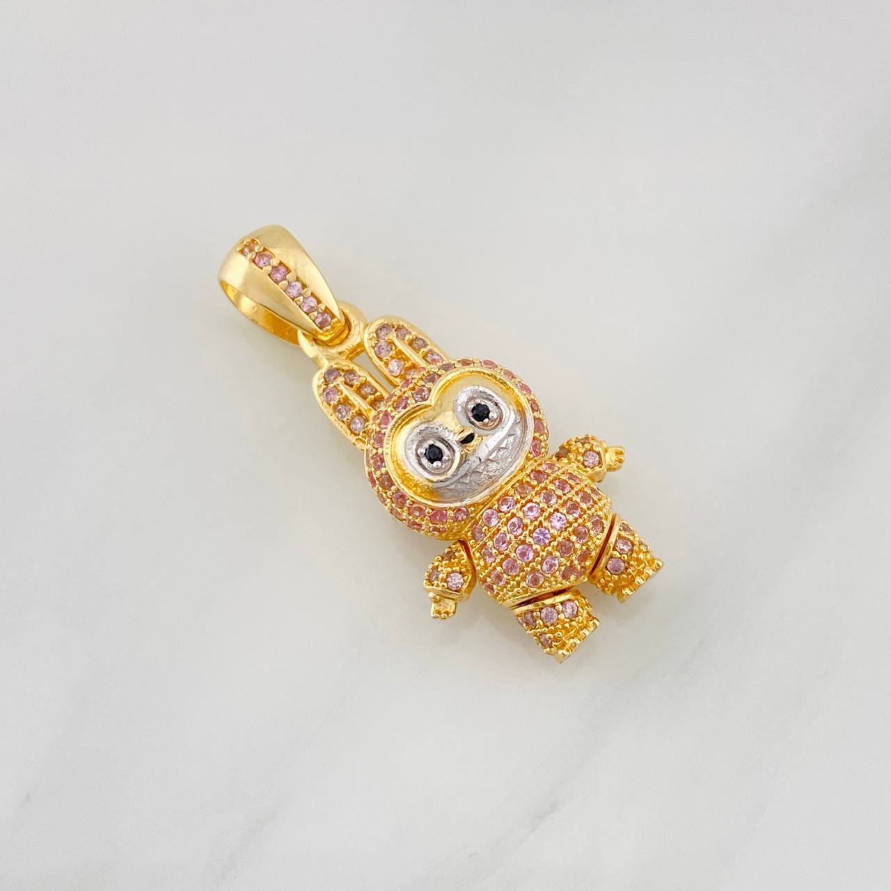 Dije Conejo Sonriente 6.15g / 1 1/4 in Dos Oros Amarillo Blanco 18K