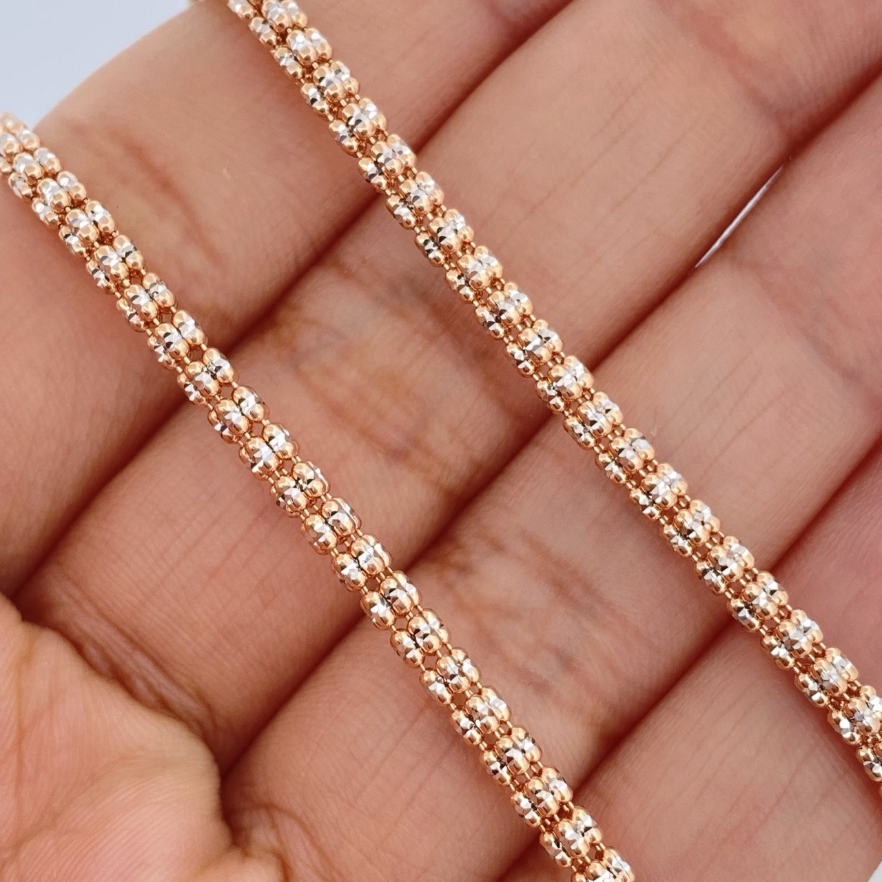 Cadena Ice 19.7gr / 23 3/4 in / Dos Oros Blanco Rosa +4 18K +