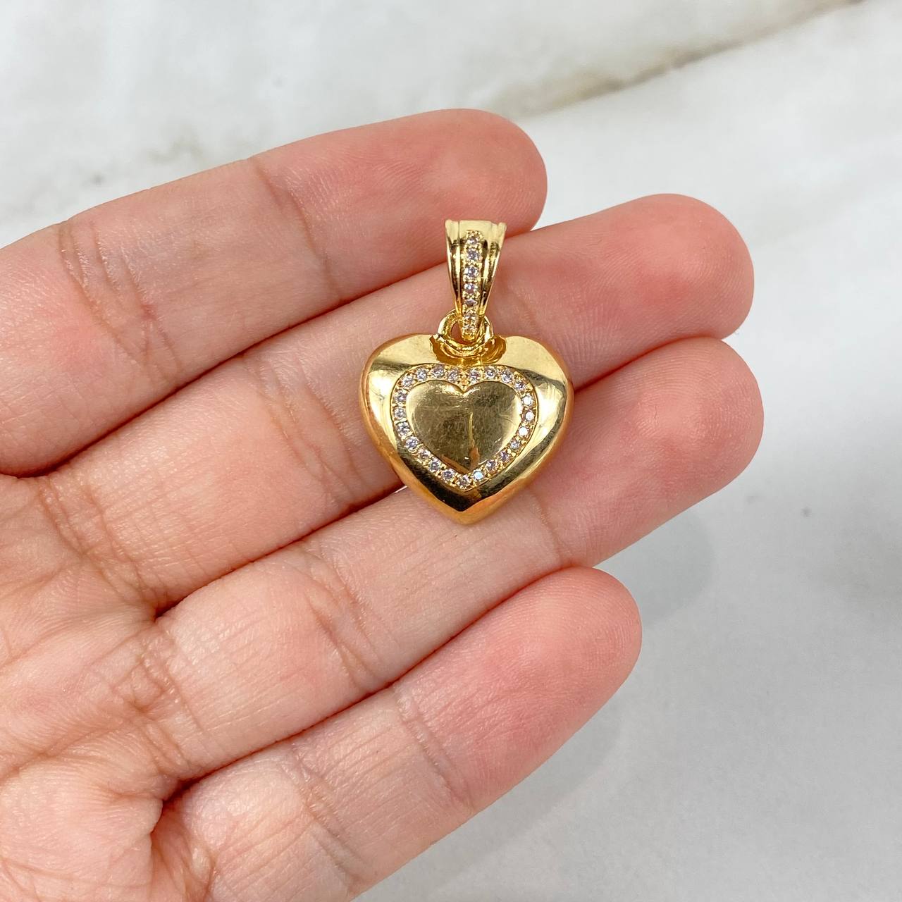 Pendant Heart 2.95gr / 2.4cm / White Zirconia Yellow Gold