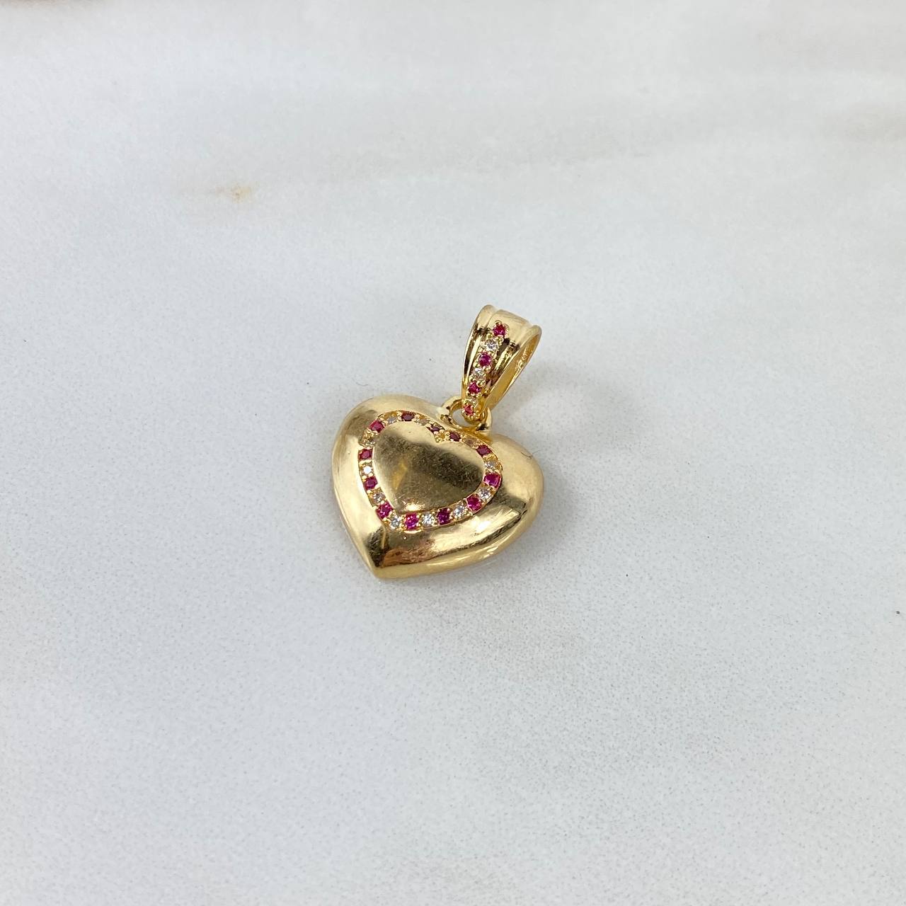 Pendant Heart 3.7gr / 2.4cm / White-Fuchsia Zircons Yellow Gold ©